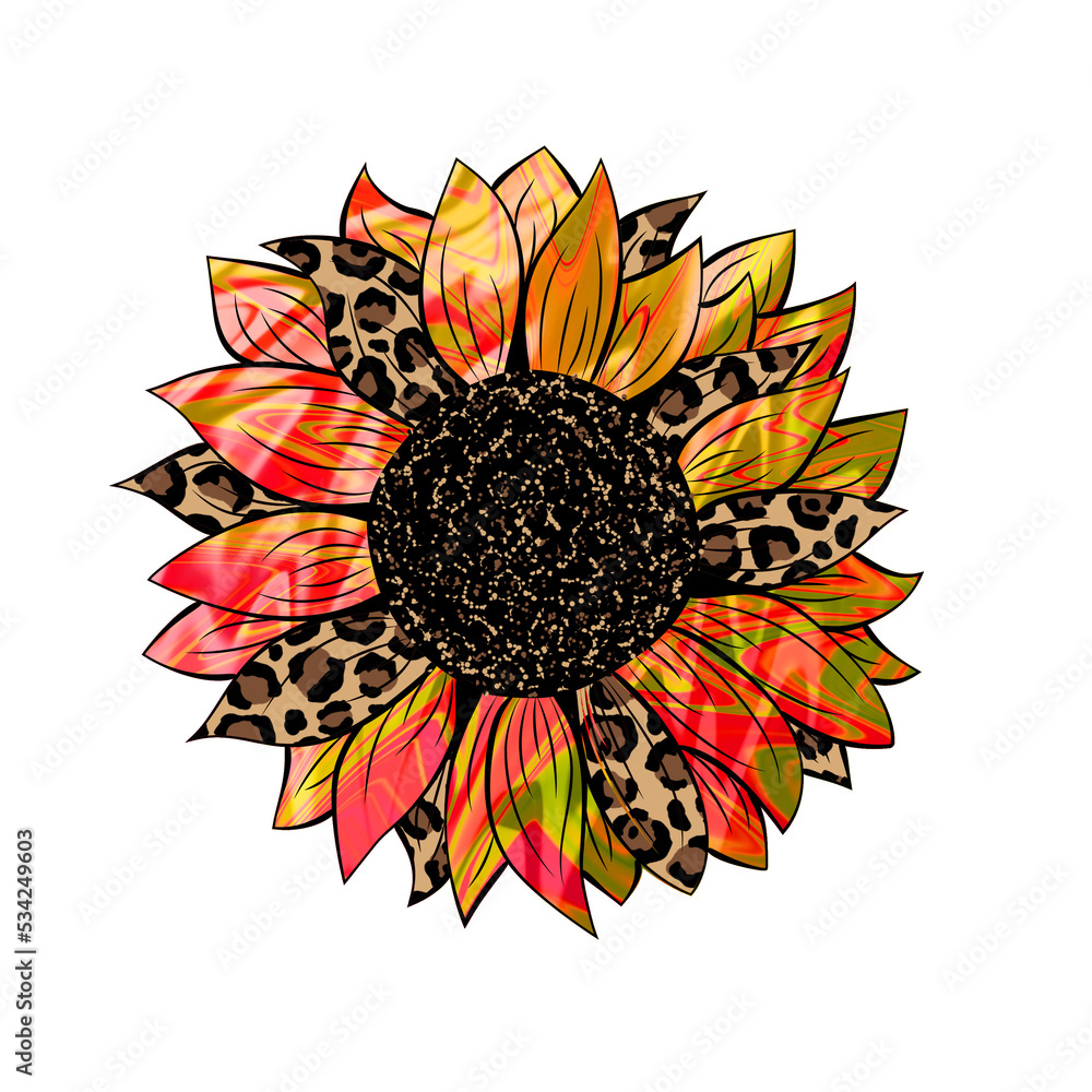 Fototapeta premium Tie Dye Leopard Sunflower