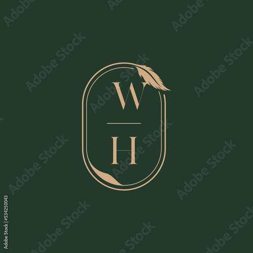 WH feather initial wedding concept of monogram logo