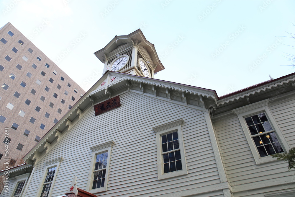 Sapporo, Japan - December 22, 2019: scenery of sapporo clock tower in hokkaido, japan tourist attraction, Japan Sapporo, Japan - December 22, 2019: scenery of sapporo clock tower in hokkaido, japan tourist attraction, Japan