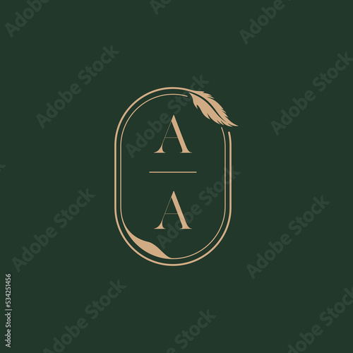 AA feather initial wedding concept of monogram logo