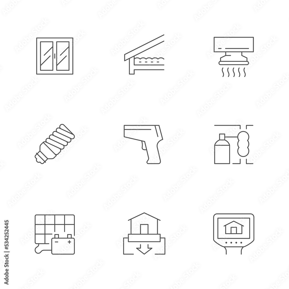 Set line icons of energy audit Set line icons of energy audit