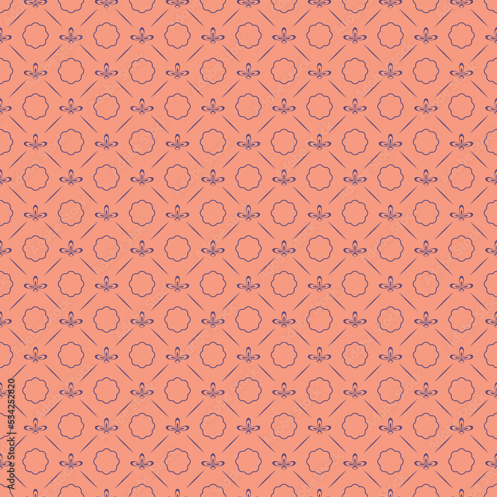 Blue pink seamless pattern in retro style with blue color square elements on bright pink background.