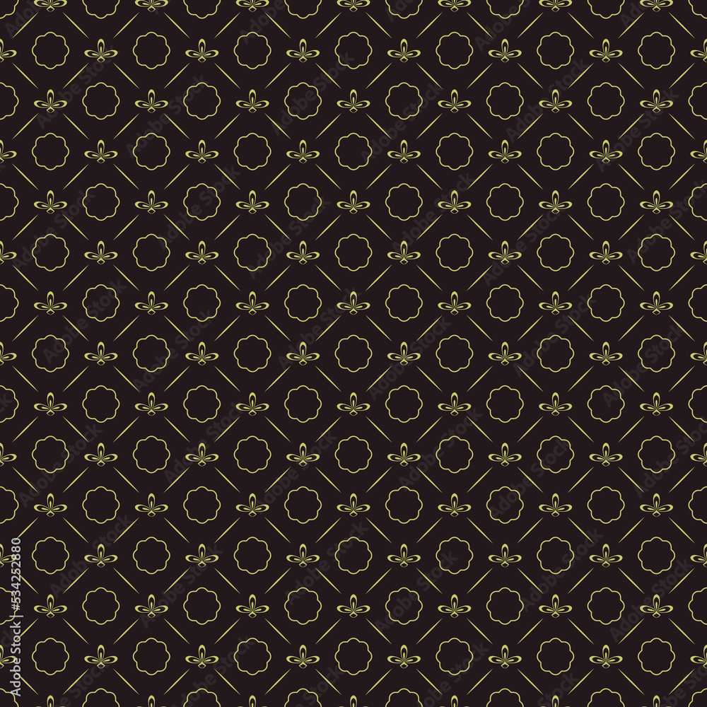 Brown yellow seamless pattern in retro style with yellow color square elements on brown dark background.
