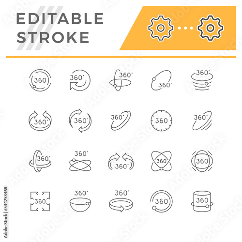 Set line icons of 360 degrees rotation