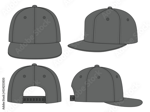 Blank Gray Hip Hop Cap With Adjustable Snap Back Strap Closure Template On White Background, Vector File