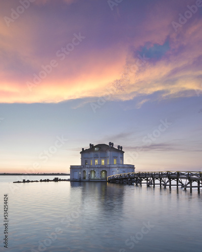 View of Fusaro Lake and Casina Vanvitelliana, Bacoli, Naples, Italy.