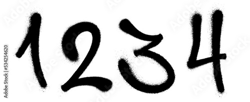 Graffiti spray font alphabet with a spray in black over white. Digits. Vector illustration. Part 8