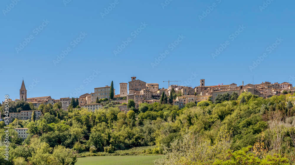 Panoramic view of the historic center of Todi, Perugia, Italy