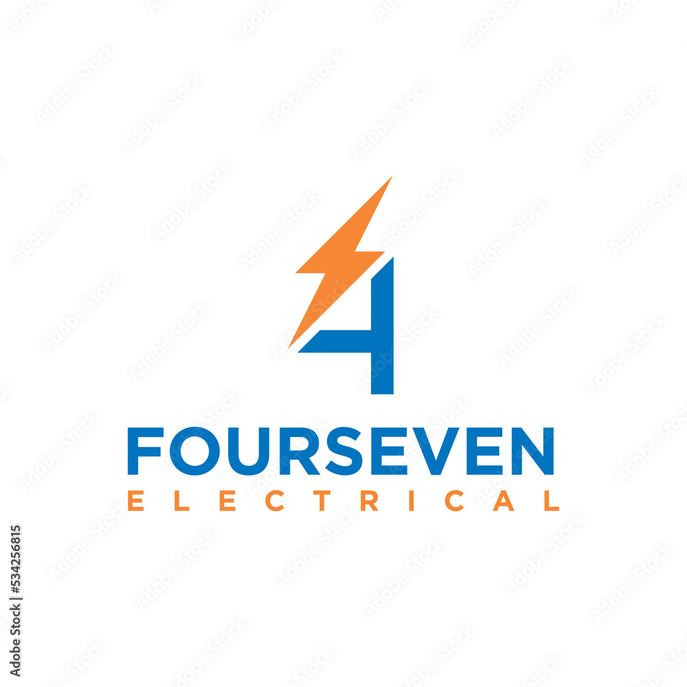 Number 4 With Lighting Thunder Bolt. Electric Bolt Letter Logo Vector Illustration Number 4 With Lighting Thunder Bolt. Electric Bolt Letter Logo Vector Illustration