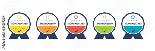 Certification badge awards with ribbon shape. Manufacturer certified logo design template.