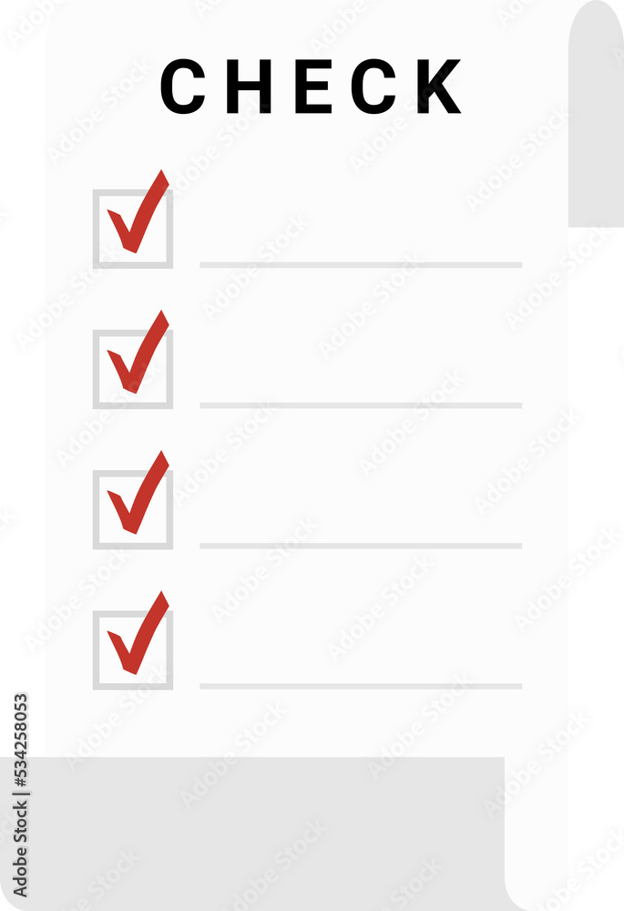 Cartoon isolated object paper document checklist Cartoon isolated object paper document checklist