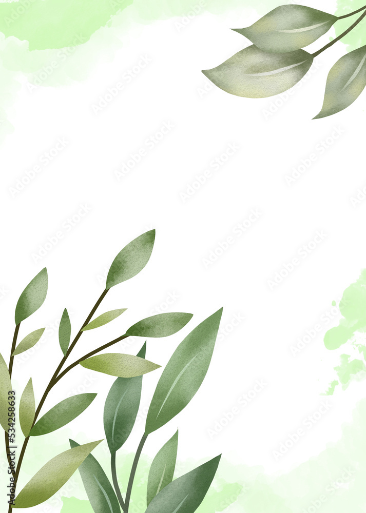 Greenery watercolor floral background for wedding invitation card or engagement invitation