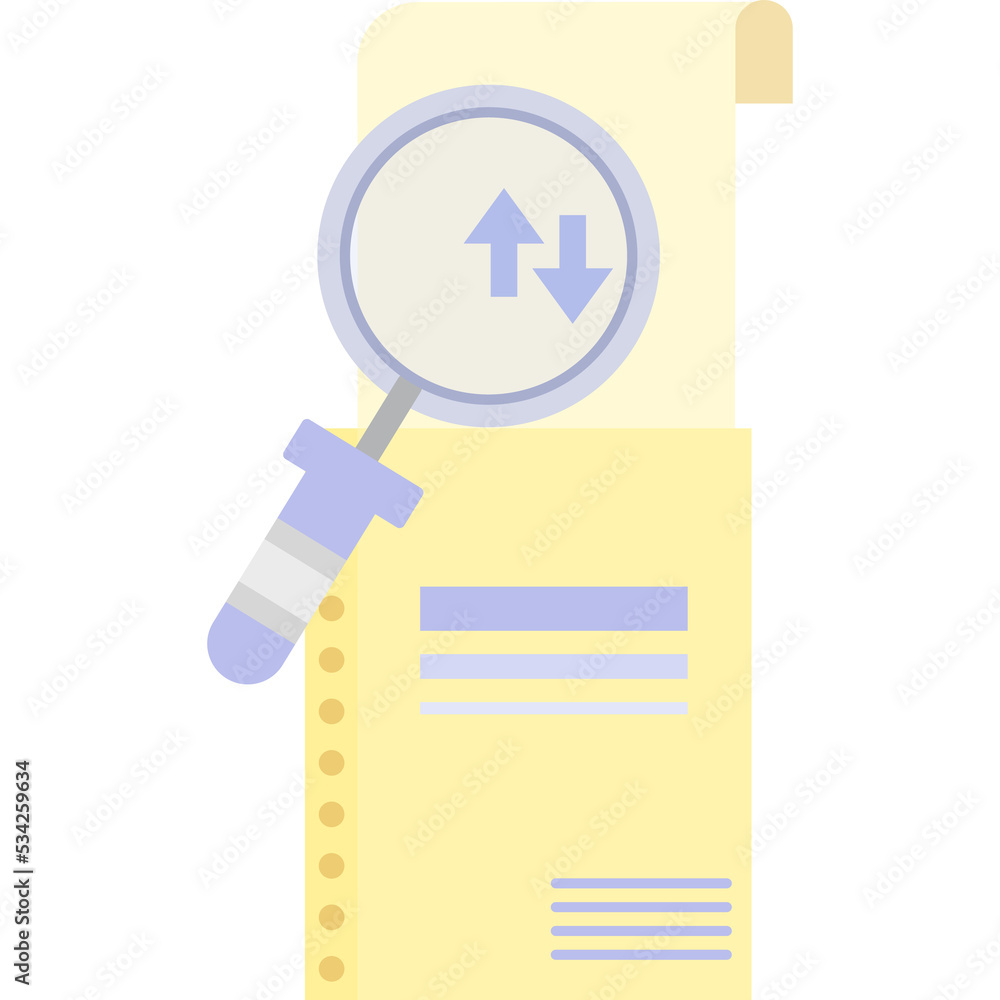 Paper document under magnify glass vector icon Paper document under magnify glass vector icon