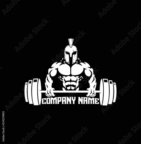 muscular spartan with barbell, logo, mascot, character - Weightlifting Logo. gym and fitness logo