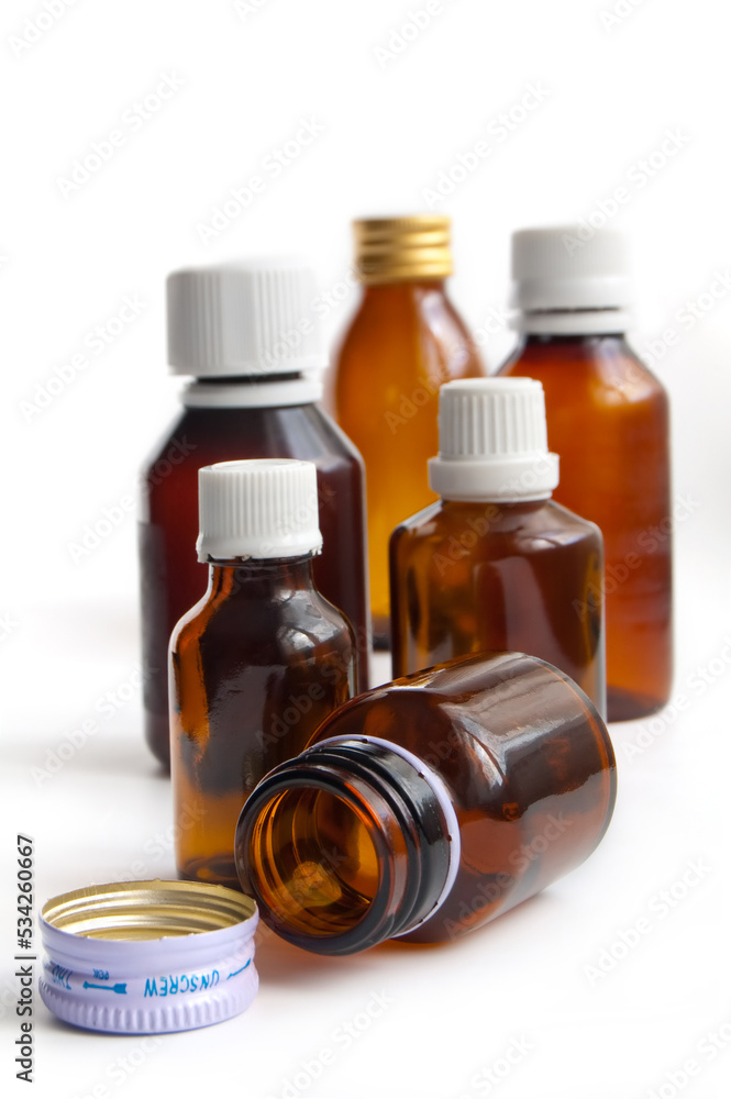 Medical bottle in the brown color on the white background Medical bottle in the brown color on the white background