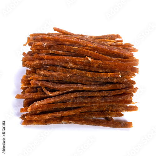 dried fish stick with pepper, snacks for beer isolated on white background