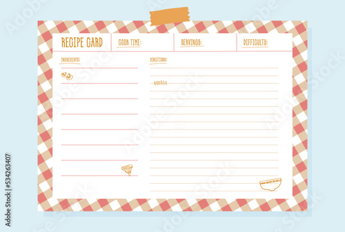 Recipe card for banner design. Food retro background. 