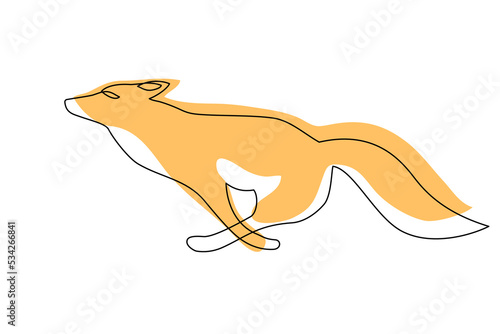 The fox is running fast. Drawing one line, minimalism style.