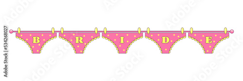 Women's Polka Dot Briefs Hanging on a Rope Bachelorette Party Illustration for the Bride in Groovy Style Temporary Sticker or Badge