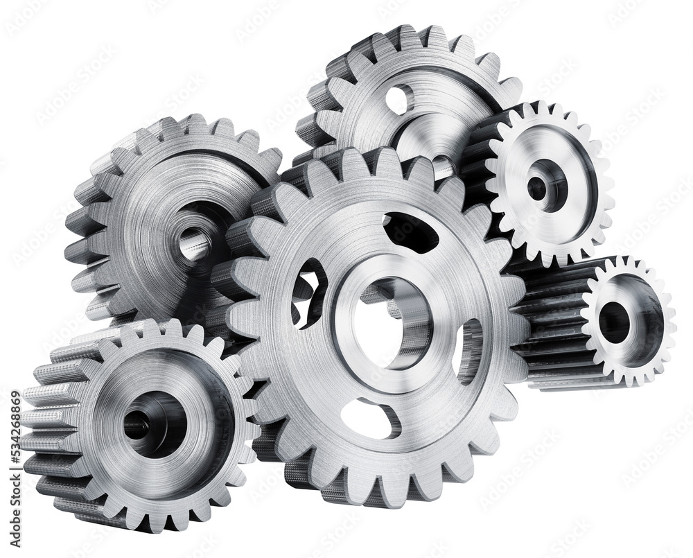 Attached gears on transparent background Attached gears on transparent background