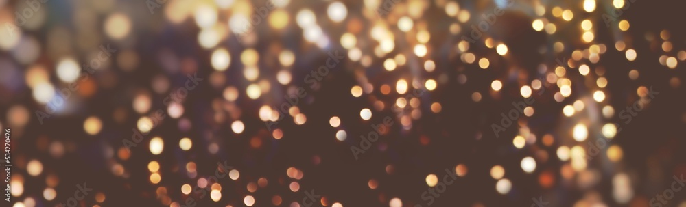 Christmas background banner with golden bokeh lights - festive gold brown xmas and new year banner, header with copy space	
