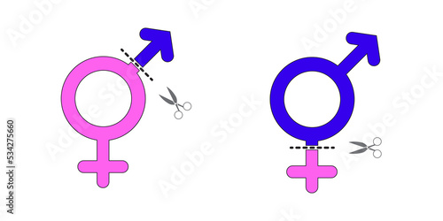 Sex reassignment surgery - change and transition of female woman gender into male man sex or of male man gender into female woman sex. Procedure to solve transsexuality for transgender persons