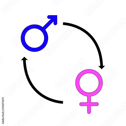 Symbol of changing gender from male to female and from female to male. A sign of sex reassignment surgery. Vector illustration isolated on white background photo