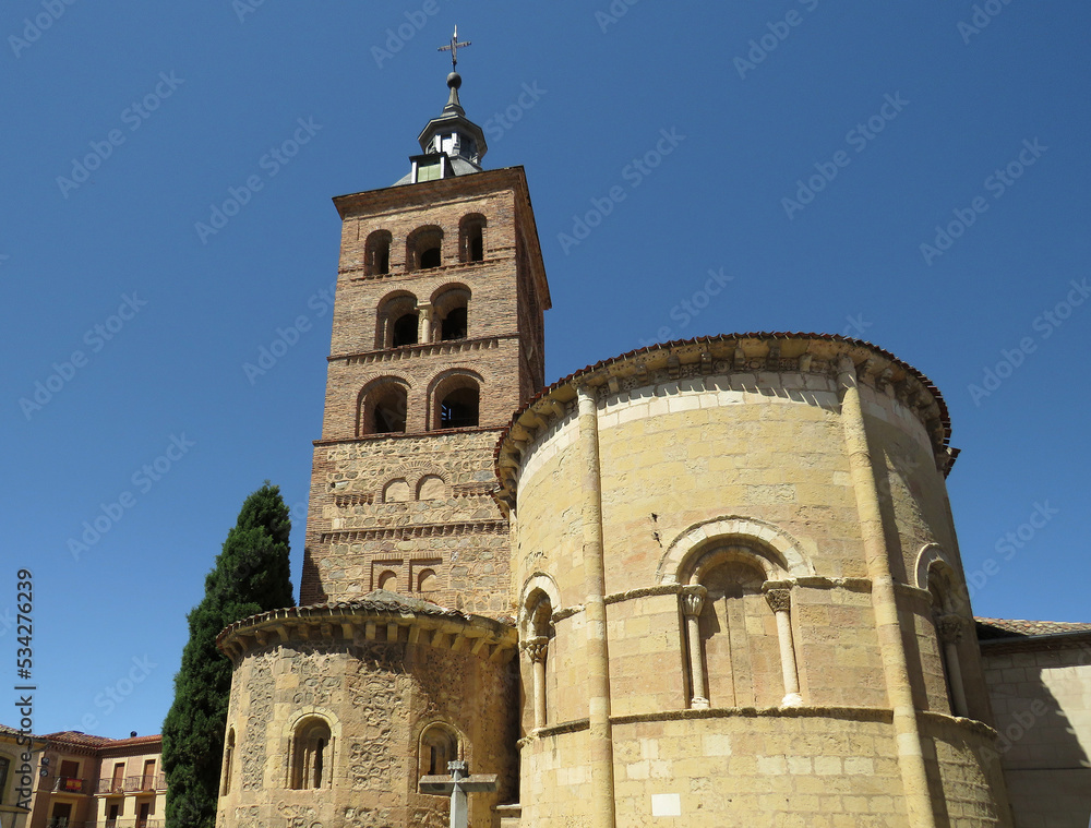 Romanesque church of San Andres. (12th century). View of the apses and the bell tower.
Historic city of Segovia. Spain.
UNESCO World Heritage. 