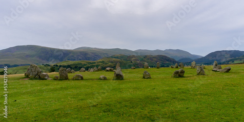 panorama view of the Castlerigg Stone Circle in the Lake District National Park in Cumbria