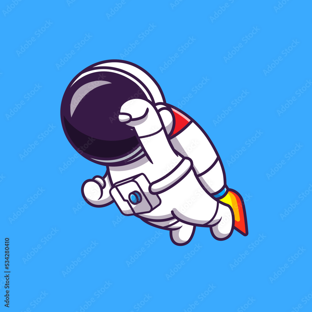 Astronaut Flying With Rocket Cartoon Vector Icon Illustration. Space