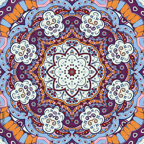 Seamless tile texture. Tracery mehndi design image. Ethnic doodle art. Curved doodling picture. Vector