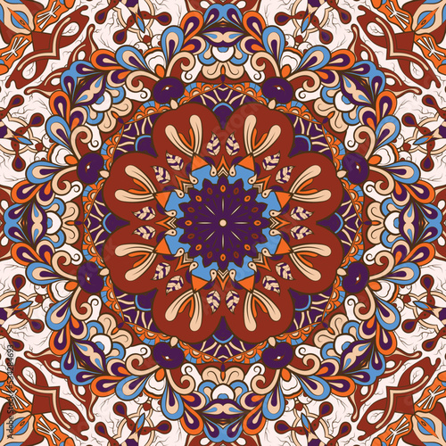 Seamless tile texture. Tracery mehndi design image. Ethnic doodle art. Curved doodling picture. Vector