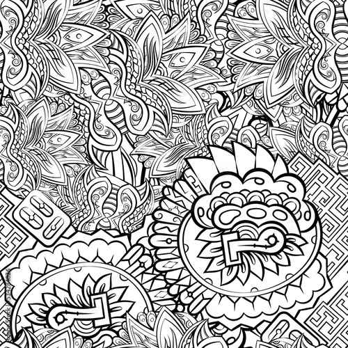 Tracery seamless pattern. Mehndi design. Binary monochrome black and white. Ethnic doodle texture. Curved doodling background. Vector