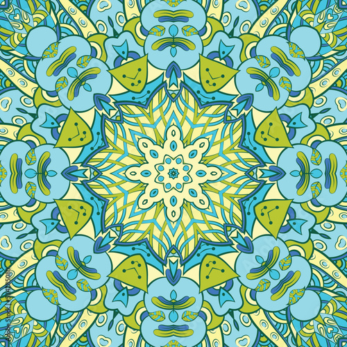 Seamless tile texture. Tracery mehndi design image. Ethnic doodle art. Curved doodling picture. Vector