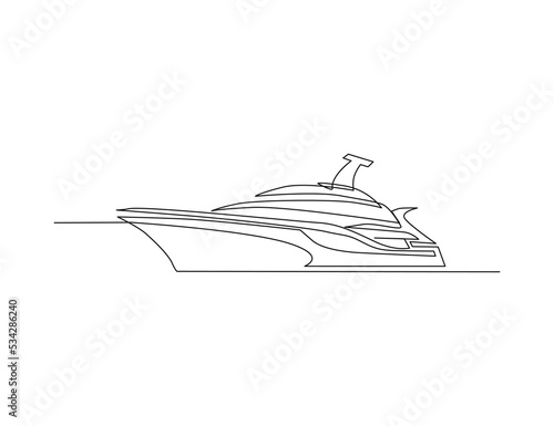 Continuous one line drawing of Yacht. Boat line art drawing vector illustration. Luxury boat hand drawn.