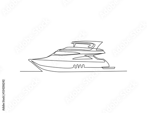 Continuous one line drawing of Yacht. Boat line art drawing vector illustration. Luxury boat hand drawn.