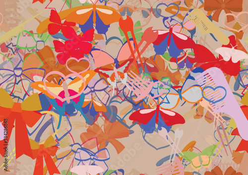 Background pattern abstract seamless design texture. Theme is about hairpin, wing, spring, fly, love, bobby pin