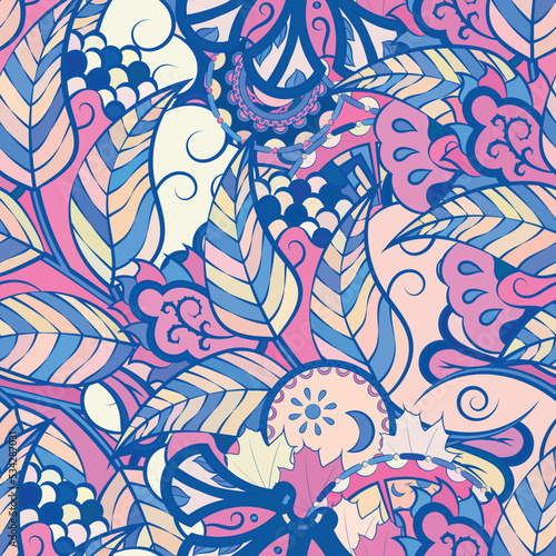 Tracery seamless pattern. Mehndi design. Ethnic doodle texture. Curved doodling background. Vector