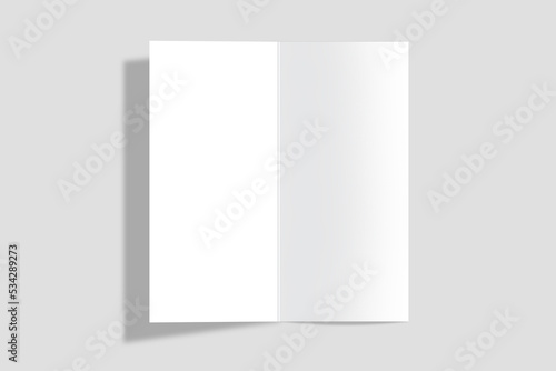 Bi fold or Vertical half fold brochure mock up isolated on soft gray background.