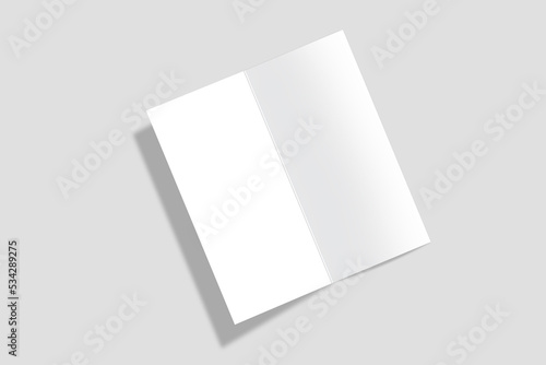 Bi fold or Vertical half fold brochure mock up isolated on soft gray background
