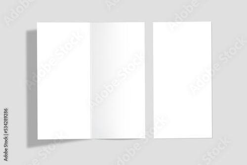 Bi fold or Vertical half fold brochure mock up isolated on soft gray background.