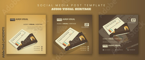 Set of social media post template with old video cassette and yellow background design