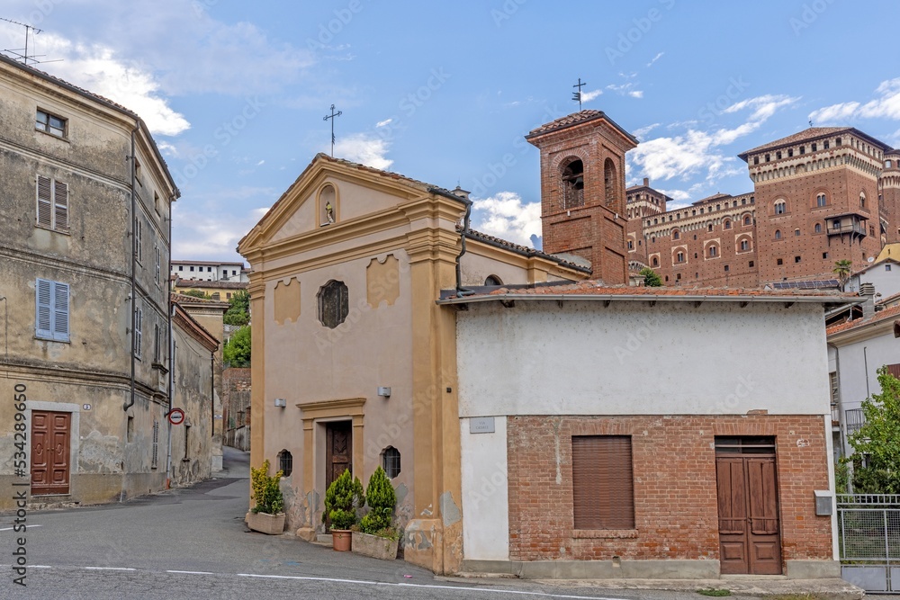 Fototapeta premium View of Castello Cereseto in Piedmont in the evening