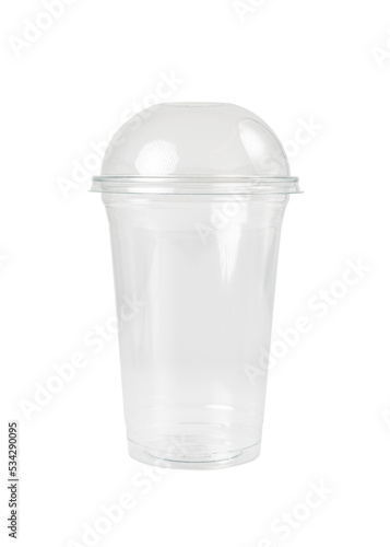 Transparent plastic cup isolated on a white background.