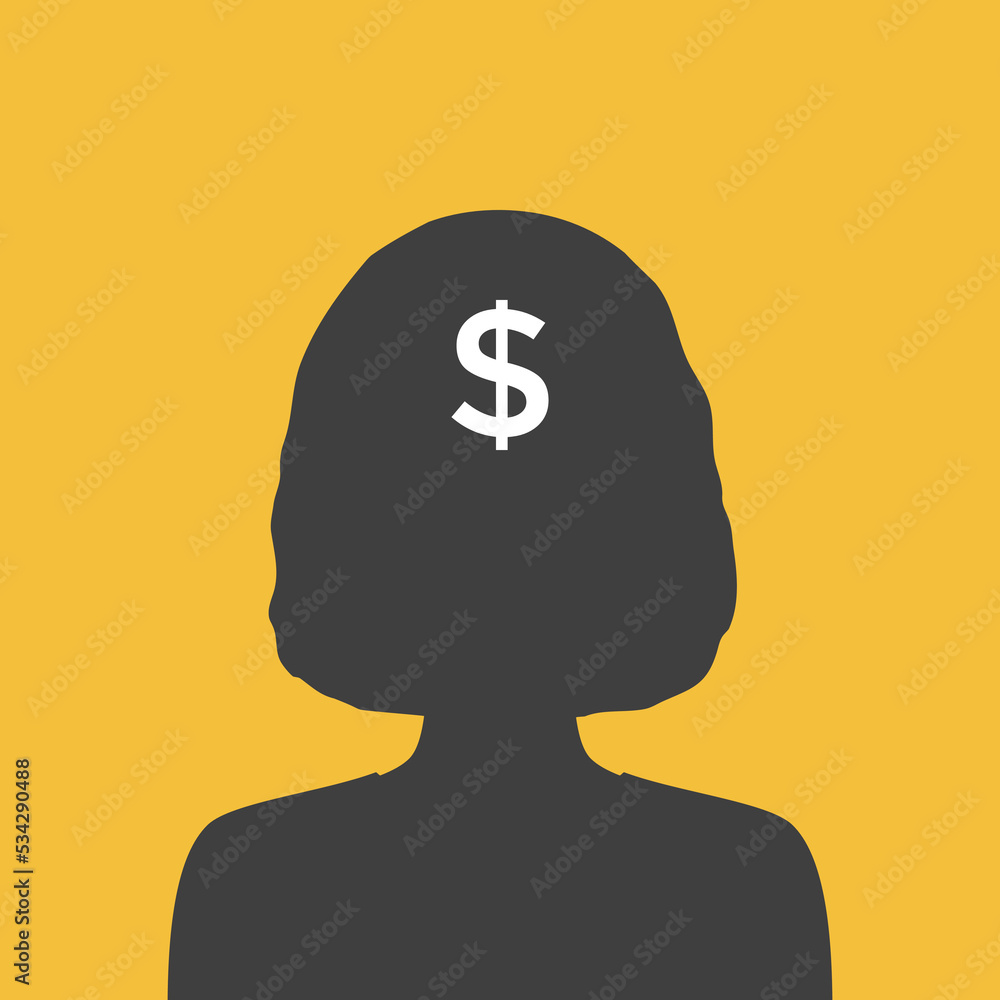 Woman with dollar sign in her head. Woman with dollar sign in her head.