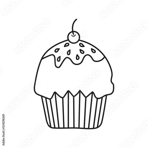 Cupcake in hand drawn doodle style