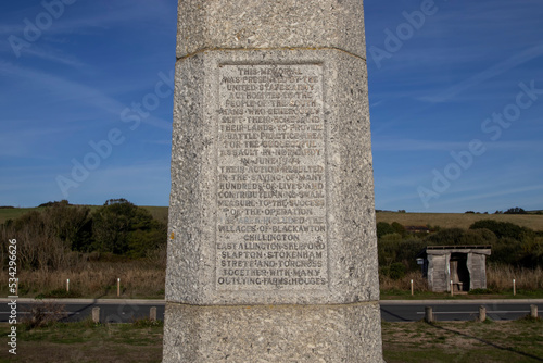 The memorial presented to the local residents by the United States at Slapton Sands in Devon, UK