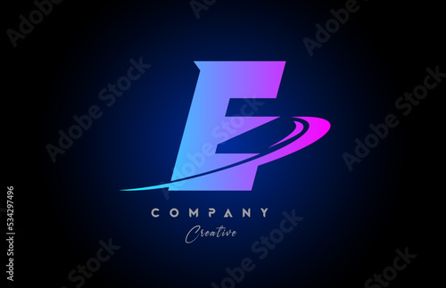 E pink blue alphabet letter logo icon design with swoosh. Creative template for company and business