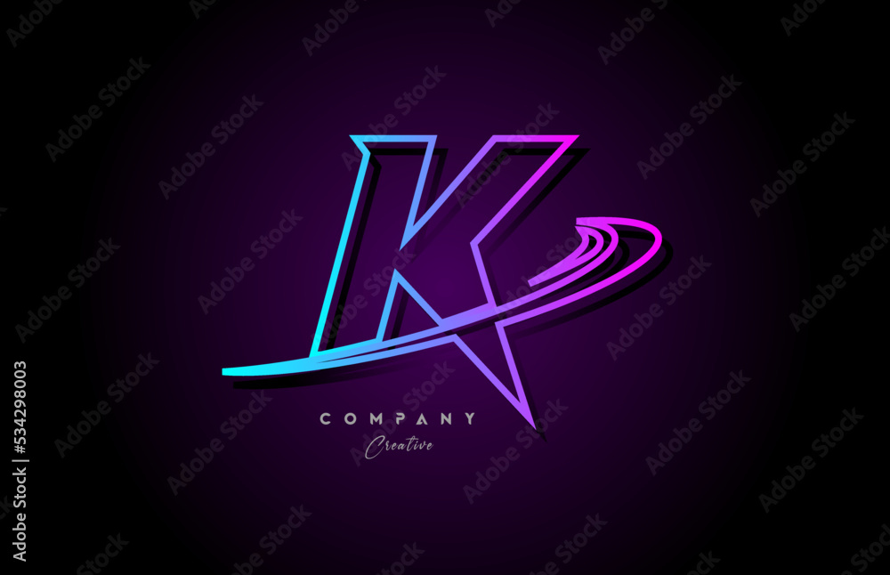 blue and pink alphabet K letter logo icon design with swoosh. Creative template for company and business blue and pink alphabet K letter logo icon design with swoosh. Creative template for company and business