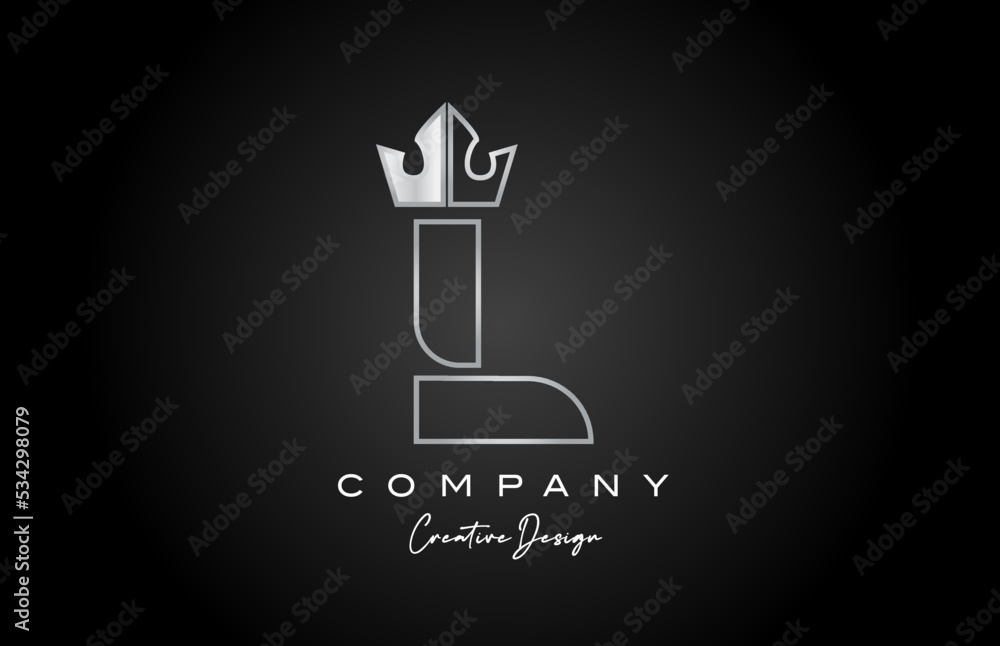 L metal alphabet letter logo icon design. Silver grey creative crown king template for business and company L metal alphabet letter logo icon design. Silver grey creative crown king template for business and company